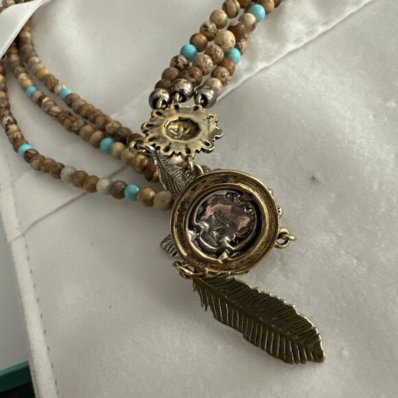Carolyn Pollack American West Jasper Sterling Brass, Turquoise Feather Necklace - Picture 4 of 6